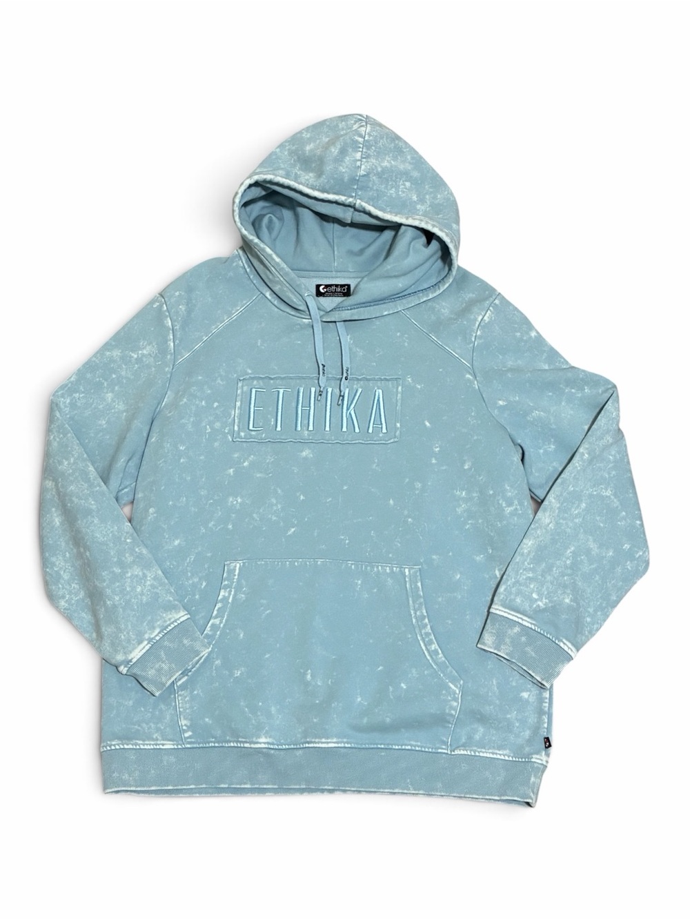 Ethika Hoodie Large Sweater Stonewash Sky Blue Mens Embroidered Pullover Hood L